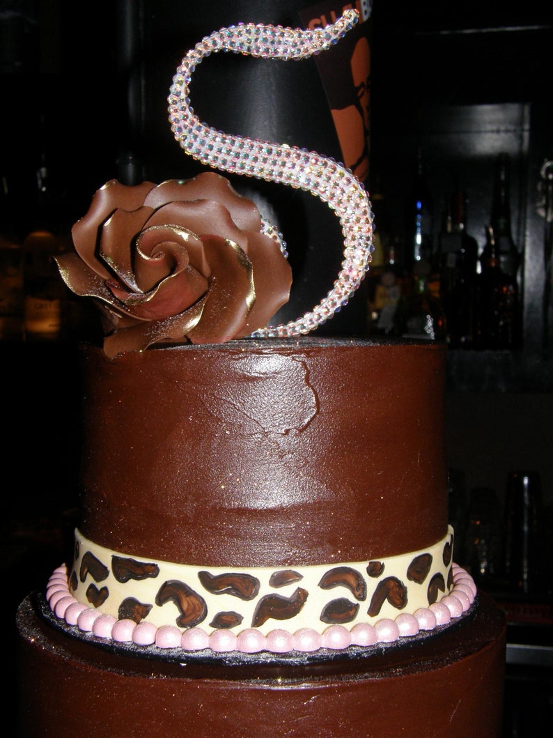 Monogram Cake Topper Double Sided 6 Swarovski Crystals Etsy