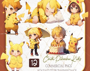Paquete Chibi png, niños y niñas chibi como pikachu, imágenes prediseñadas chibi pikachu, Descarga digital, Paquete de imágenes prediseñadas, Chibi Baby Clipart, Comercial