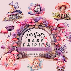 Watercolor pink fairy clipart, fairy png, fairy garden, baby fairy, fantasy clipart, magical nursey png, unicorn clipart, mushroom clipart