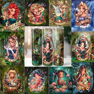 Envoltura de vaso de princesa, clip art de princesa mala, tatuaje de príncipe png, envoltura de taza de 12 princesas malas, descarga digital, paquete de diseño de princesa