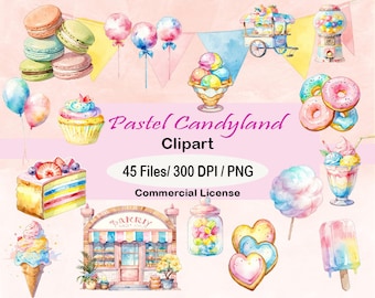 Candyland Clipart PNG, Pastell Süßigkeiten Clipart, Süßigkeiten PNG, Bäckerei und Süßigkeitsladen Clipart, digitaler Download Papier, Bastel Dessert Lollipop