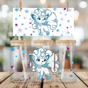473 g Libby Cup Pokémon-omslag, Alolan Vulpix genomskinligt och frostat glasomslag, 2 png-buundle-glasomslag, digitala DTF-designer, glasöverföring