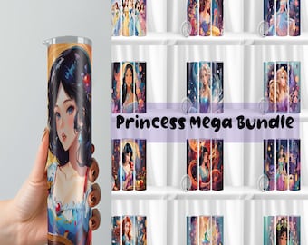 Princess tumbler wrap png, 20 oz skinny tumbler wrap bundle, tumbler or mug sublimation png bundle, princess bundle png, cartoon princess