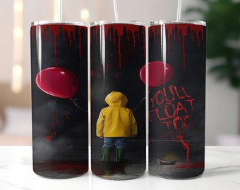 Halloween movie IT tumbler wrap, skinny sublimation horror movie mug and tumbler wrap, Georgie scary movie digital download, digital design