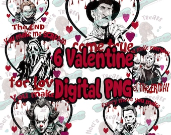 Horror movie clipart, scary movie png bundle, movie png pack, funny scary movie png, Halloween, Valentine style png, parody illustration
