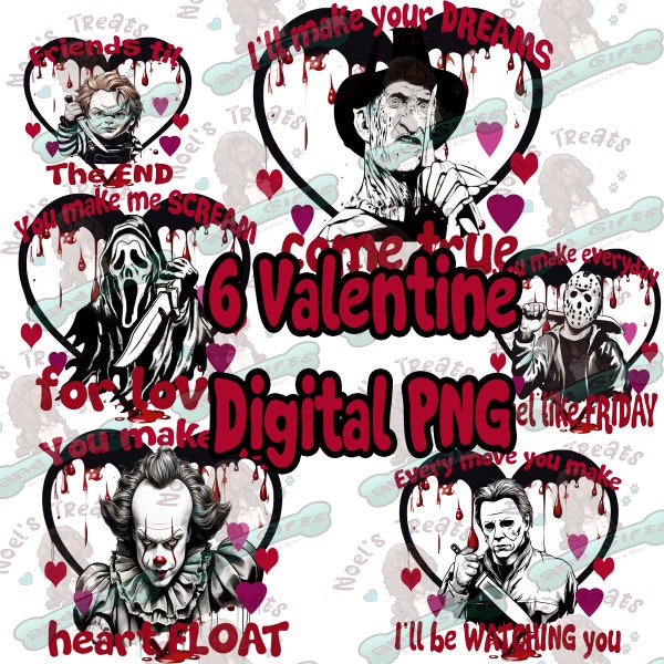 Horror movie clipart, scary movie png bundle, movie png pack, funny scary movie png, Halloween, Valentine style png, parody illustration