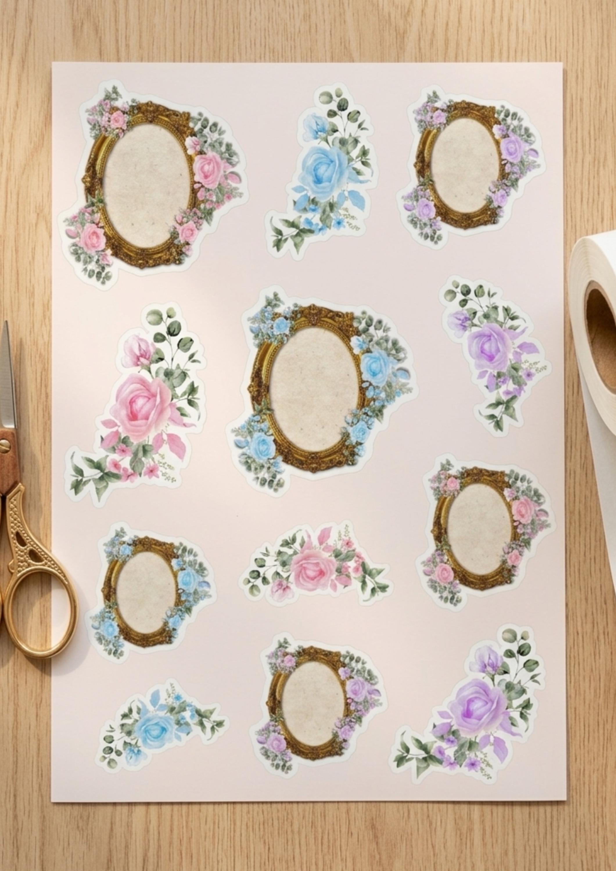 Printable Baroque Frame Sticker Sheet | 12 Romantic Floral Stickers ...