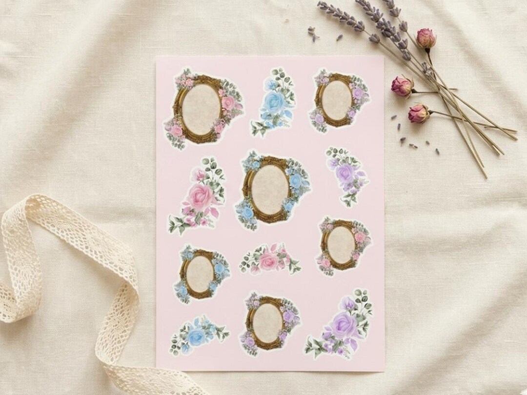 Printable Baroque Frame Sticker Sheet | 12 Romantic Floral Stickers ...