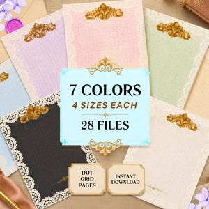 Printable Dot Grid Paper Mega Bundle | Rococo Bullet Journal Pages | Romantic Journal Paper Pack | 7 Colors Bujo Inserts