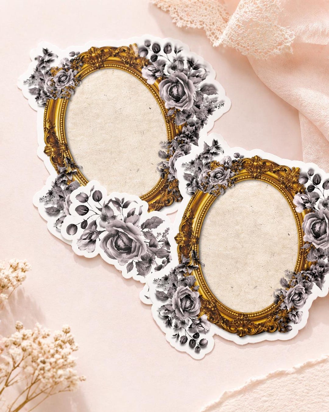 Printable Baroque Frame Sticker Sheet | 12 Romantic Floral Stickers ...
