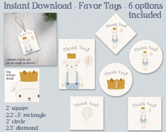 Lamb 1st Birthday Favor Tags, Simple Animal Theme (Digital Download)