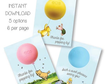 Winnie the Pooh Baby Shower Favor Cards – Eos Lip Balm (Instant Download)