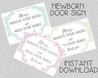 Remove Shoes Wash Hands Sign - Newborn Baby Door Sign (Instant Download)