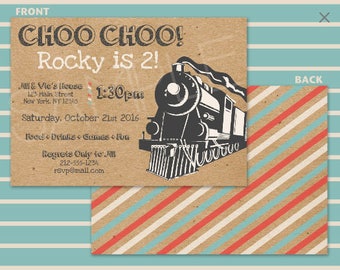 Retro Train Birthday Invitation – Custom Railroad Party