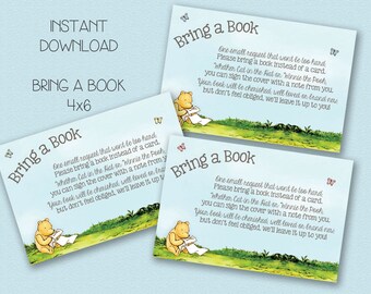 Classic Pooh Bring a Book Card – Baby Shower, Birthday (Instant Download)