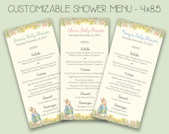 Peter Rabbit Menu Baby Shower - Vintage Beatrix Potter Theme, Beatrix Potter Food Menu - Custom - Birthday Party Menu - Digital or Printed