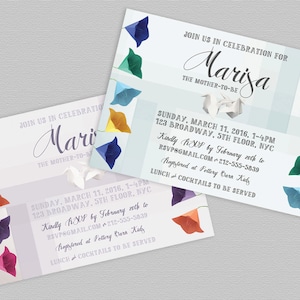 Origami Modern Baby Shower Invitation - Boy, Girl, Neutral - Paper Flowers, Paper Storks - Art Invite - Contemporary - Download or Printed