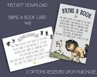 Wild Things Bring a Book Card – Baby Shower (Instant Download)