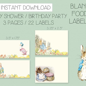 INSTANT DOWNLOAD - Peter Rabbit Food Etiketten Blank Baby Shower Geburtstag Party - Vintage Beatrix Potter Thema, Beatrix Potter Food Label