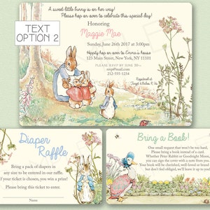 Peter Rabbit Baby Shower Invitation - Peter Rabbit Invitation - Peter Rabbit Birthday Invitation Bring a Book Card , Diaper Raffle Card