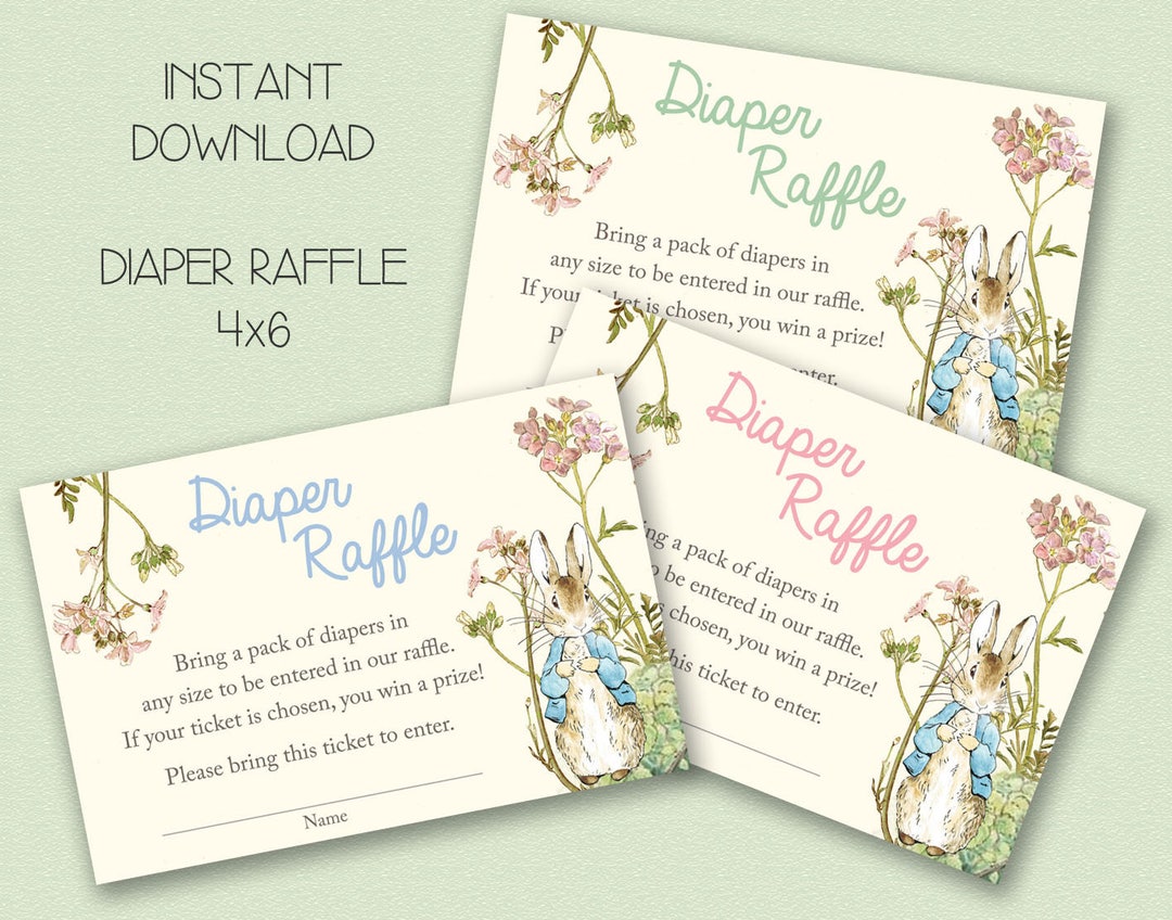 Peta Leaping Rabbit Raffle INSTANT DOWNLOAD - Peter Rabbit Baby Shower Diaper Raffle - Beatrix ...