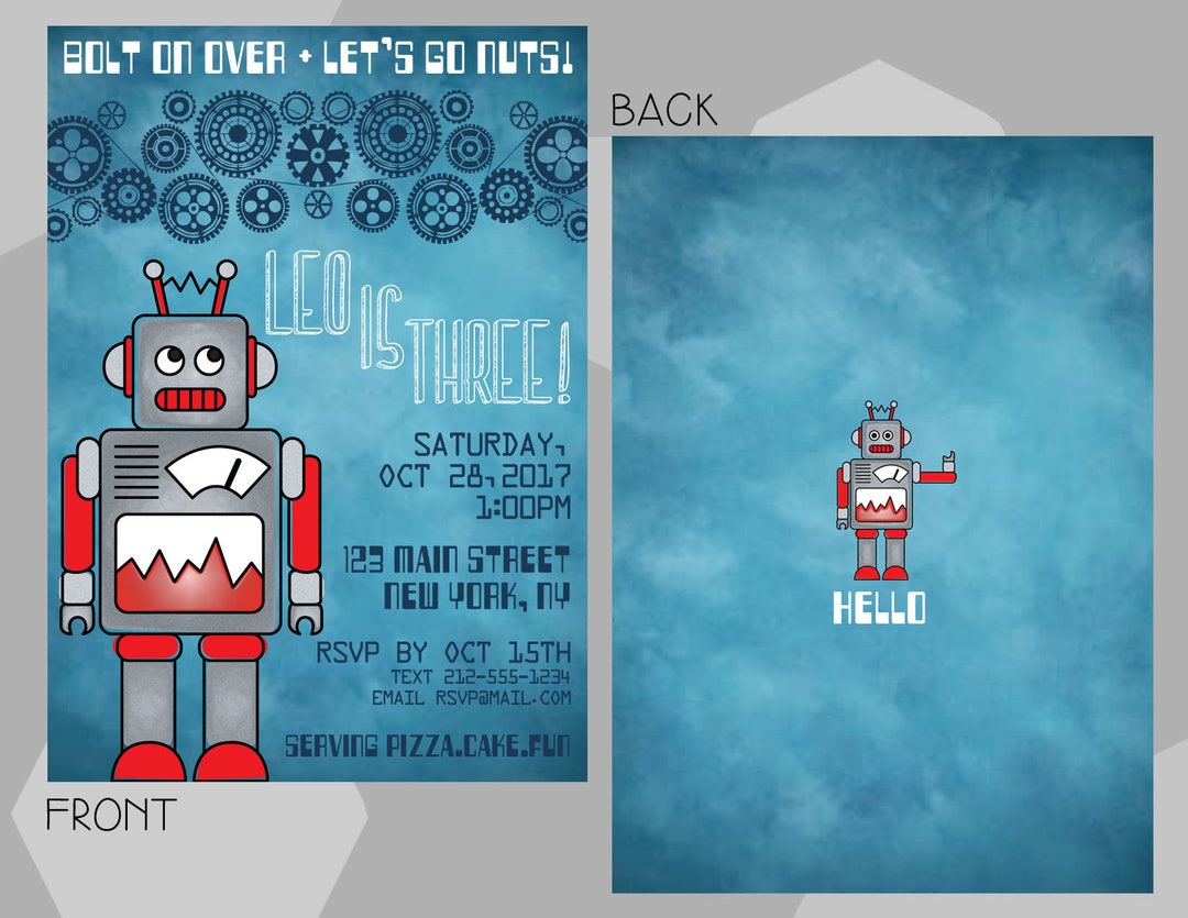 Robot Birthday Party Invitation – Tech Theme, Custom Age (printed or ...
