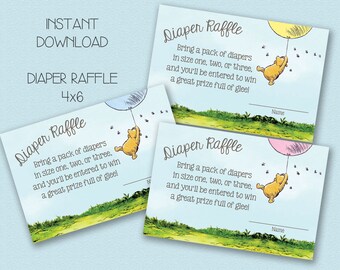 Boleto para rifa de pañales de Winnie the Pooh – Baby Shower Clásico (Descarga digital)