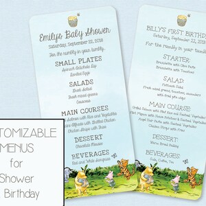 Winnie the Pooh Menu Baby Shower Menu - Winnie the Pooh Birthday Menu, Classic Pooh Menu - Custom - Digital or Printed