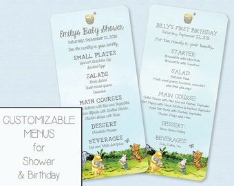 Winnie the Pooh Menu – Custom Baby Shower or Birthday (Digital or Printed)