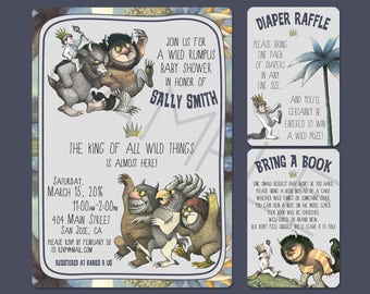 Where the Wild Things Are Baby Shower Invitation - Birthday Party -Diaper Raffle -Bring Book - Wild Rumpus, Wild Things Shower