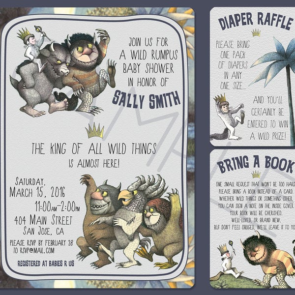 Where the Wild Things Are Baby Shower Invitation - Birthday Party -Diaper Raffle -Bring Book - Wild Rumpus, Wild Things Shower