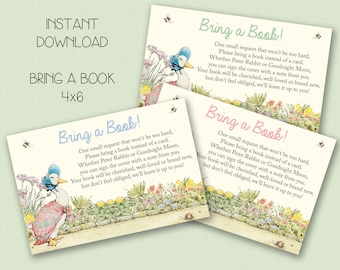 DOWNLOAD INSTANTÂNEO - Chá de bebê Peter Rabbit Traga um cartão de livro - Chá de bebê Beatrix Potter Traga um livro