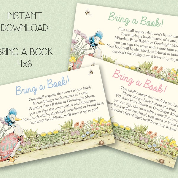 INSTANT DOWNLOAD - Peter Rabbit Baby Shower Breng een Boekenkaart - Beatrix Potter BabyShower Breng een Boek