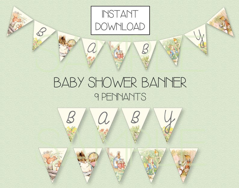 INSTANT DOWNLOAD - Peter Rabbit Banner - Peter Rabbit Baby Shower ...