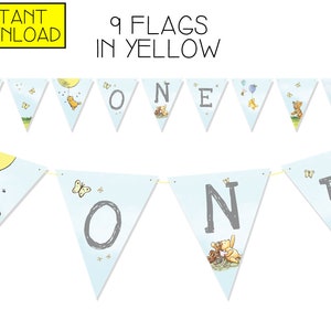SOFORTIGER DOWNLOAD - Winnie The Pooh Banner * gelb * 9 Flaggen - Kinder Pooh ersten Geburtstagsparty - Winnie The Pooh ersten Geburtstag Dekorationen