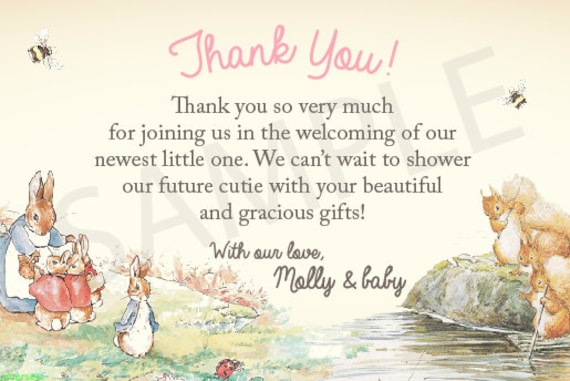 Peter Rabbit Baby Shower Thank You Card Vintage Beatrix Potter Theme, Invitation - 3 Designs - Digital Only