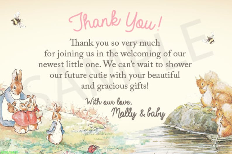 Peter Rabbit Baby Shower Thank You Card Vintage Beatrix Potter Etsy