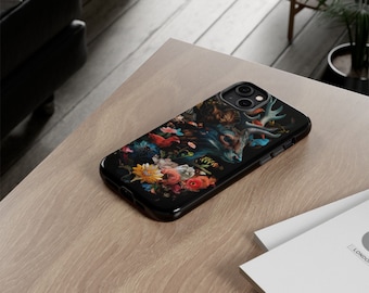 ファンタジーフローラル鹿柄スマホケース：iPhone、Samsung、Pixel