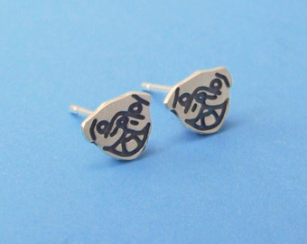 Pug Jewelry // Sterling Silver Earrings - Laughing design