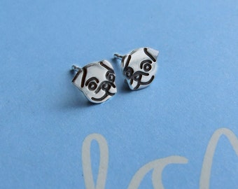 Pug Jewelry // Sterling Silver Earrings - Happy design