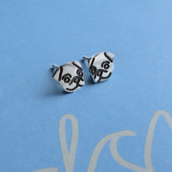 Pug Jewelry // Sterling Silver Earrings - Happy design