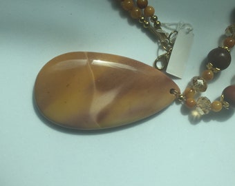 Jasper necklace, beautiful center gemstone pendant with matching  beaded chain.