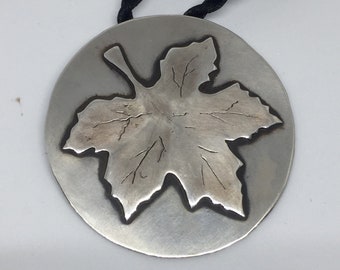 Maple leaf silver pendant- for every day dress, wonderful gift.