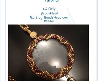 Magnifying glass or any round pendant wrapping with beadwork - step-by-step pdf tutorial