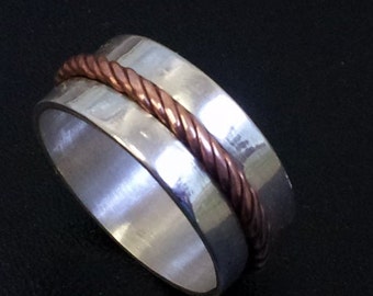 Sterling Silver and copper cable ring