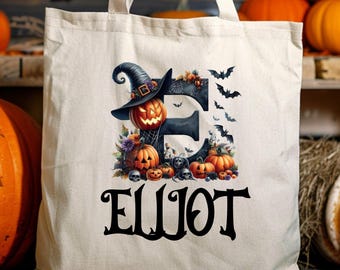 Personalized Halloween Tote Bag, One Sided Trick or Treat Bag, Kids Halloween Candy Bag, Candy Sack, Custom Name Halloween Treat Bag