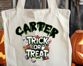 Personalized Halloween Tote Bag, One Sided Trick or Treat Bag, Kids Halloween Candy Bag, Candy Sack, Custom Name Halloween Treat Bag