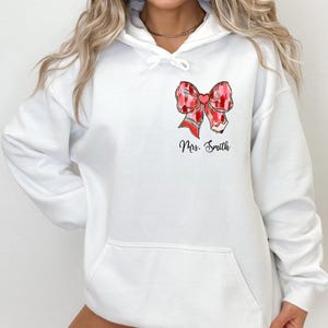 Custom Teacher Coquette Bow Sweatshirt, Custom Teacher Name Shirt, Teacher Appreciation Gift, Cute Teacher Christmas Shirt, Back To School