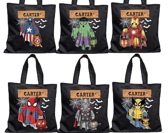 Custom Halloween Superhero Tote Bag: Kids Trick or Treat Candy Sack