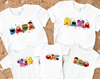 Sesame Family Birthday Shirts: Custom Character Matching Tees